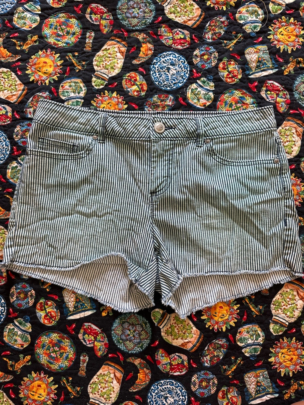 LC Lauren Conrad Black and White Striped Denim Shorts